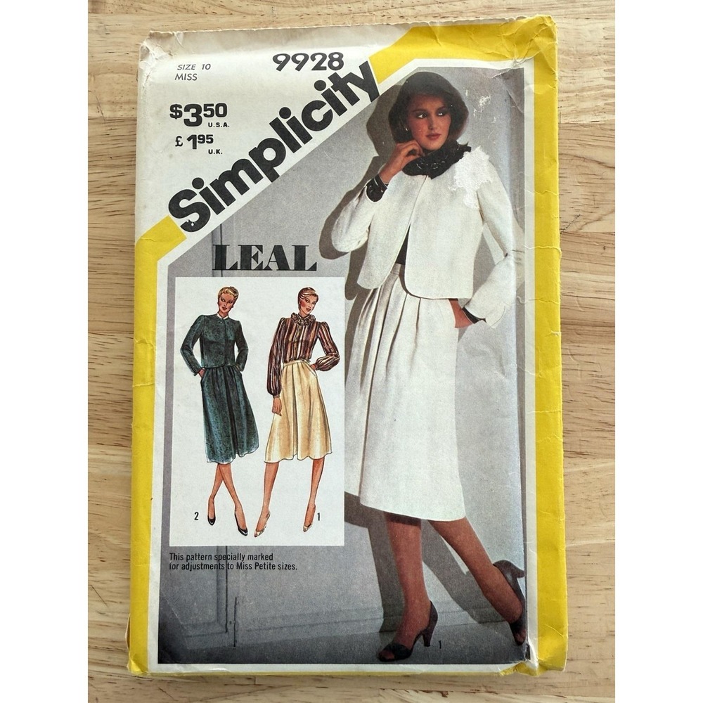 VTG Simplicity Pattern 9928 Misses' Suit w Lined Jacket & Blouse Size 10 UC FF